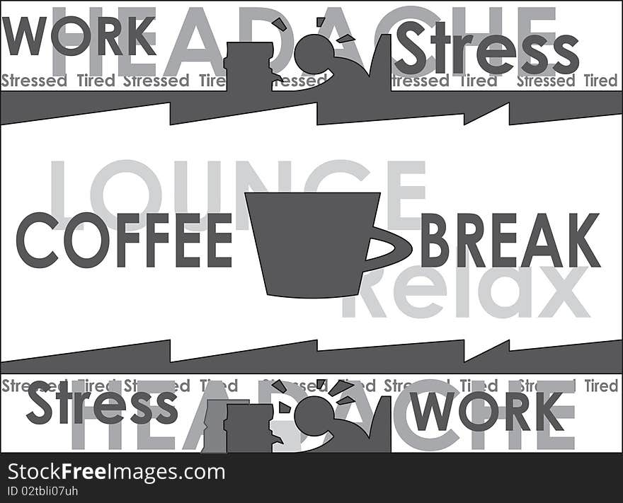 Coffee break black and white illustration.