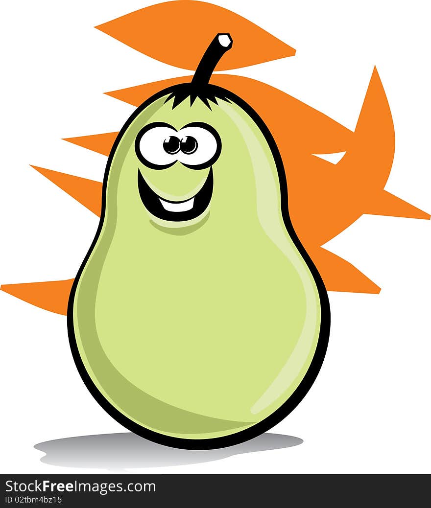 A colored cartoon of a happy and crazy pear. A colored cartoon of a happy and crazy pear.