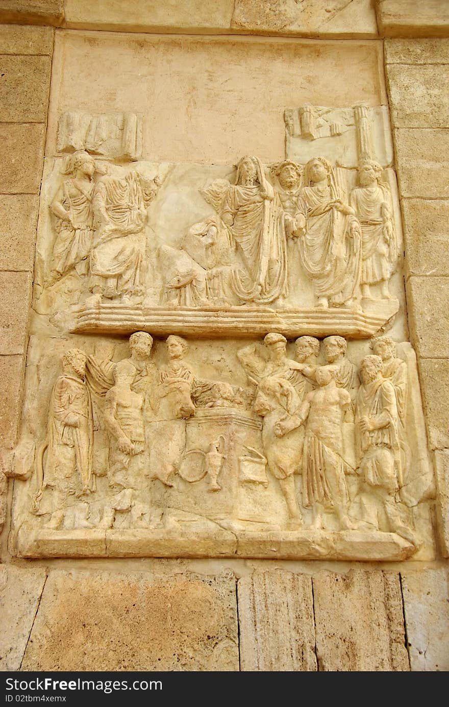 Sculptures in Leptis Magna in Libya, North Africa