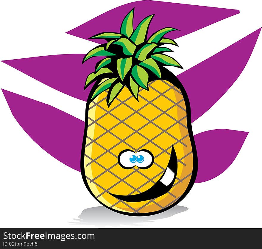 Drawing of a crazy but happy pineapple fruit