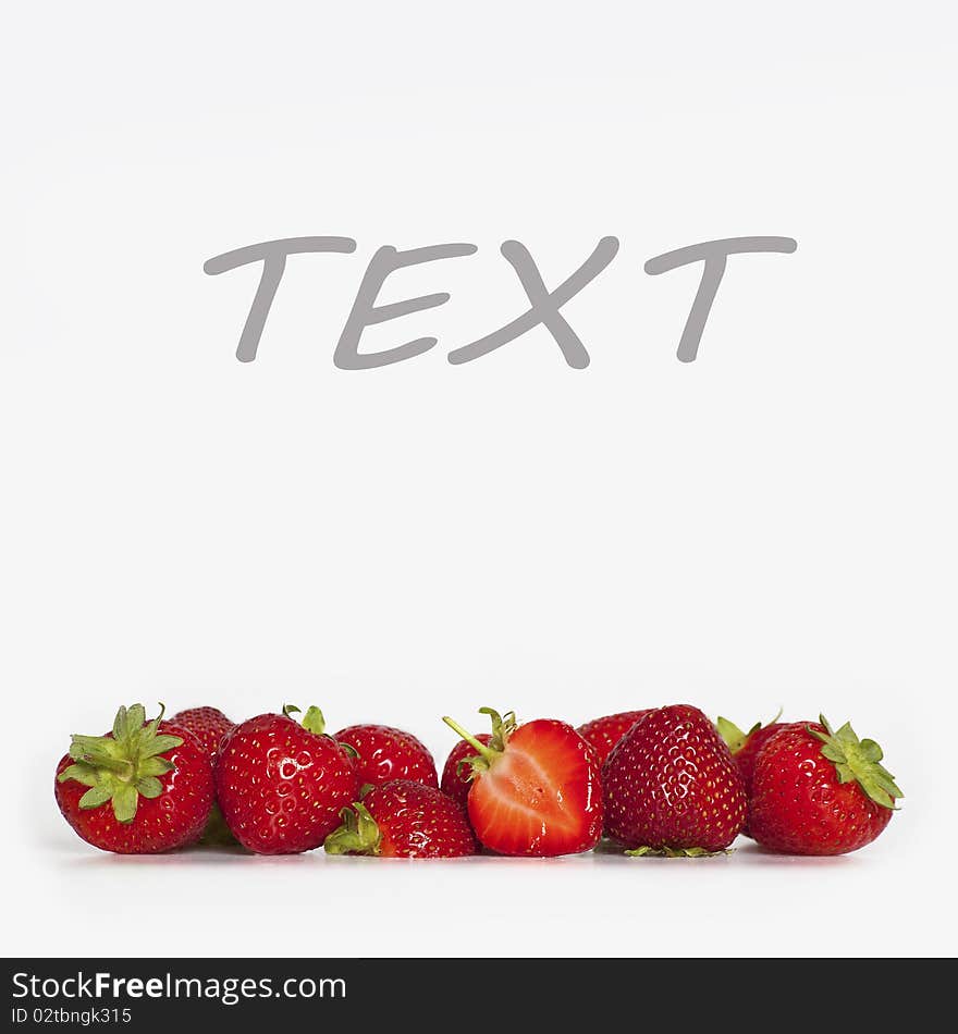 Fresh juicy strawberries on white backgroun with space for your own text. Fresh juicy strawberries on white backgroun with space for your own text