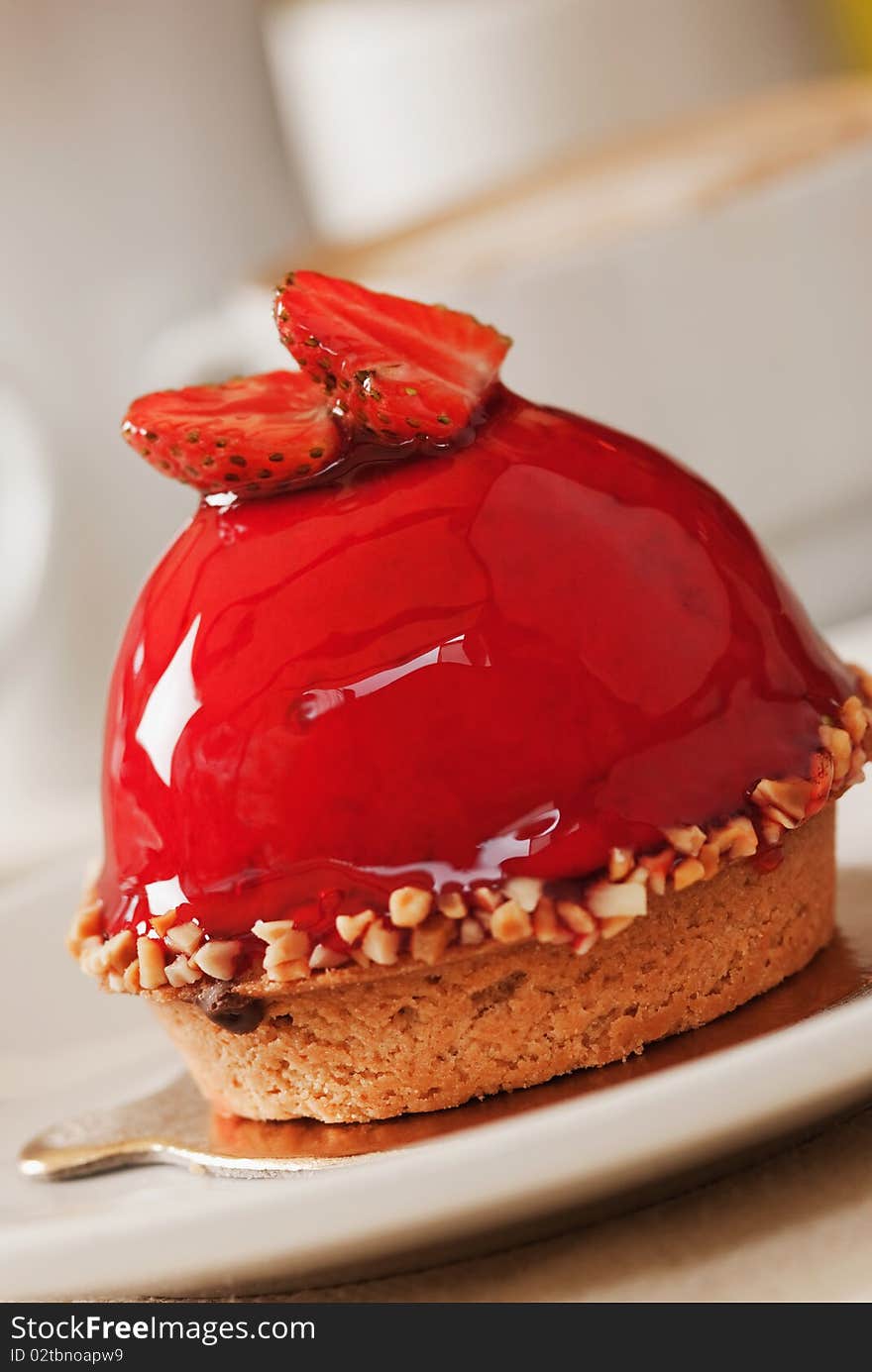 Close up picture of a strawberry cake dessert. Close up picture of a strawberry cake dessert