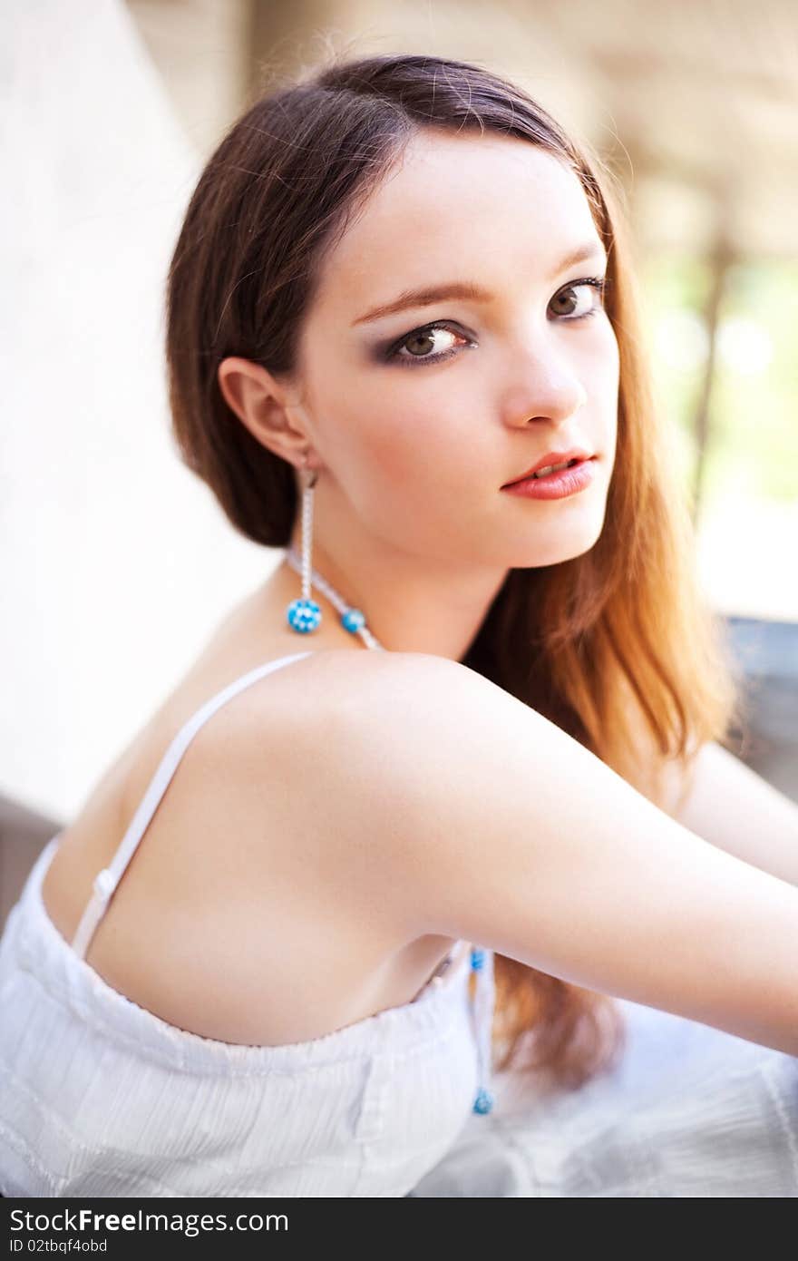 Portrait of a beautiful fifteen year old thoughtful model outdoor in summertime. Portrait of a beautiful fifteen year old thoughtful model outdoor in summertime