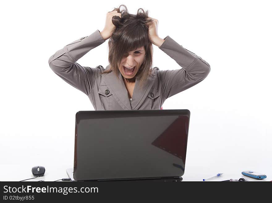 This photo shows a business woman talking on the phone.