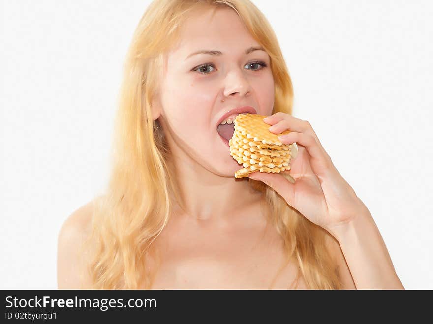 Girl eats waffle