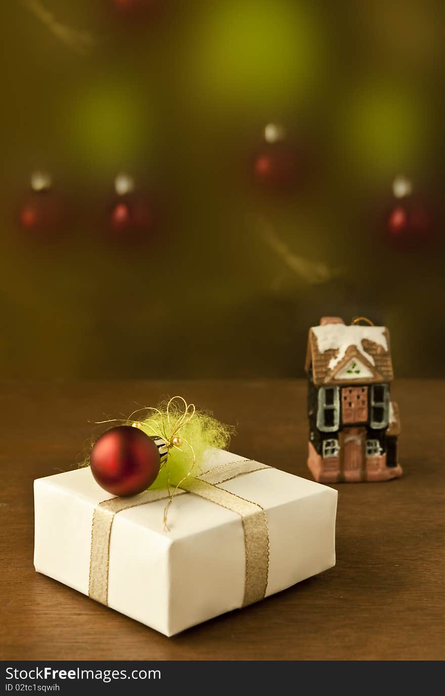 Present box with christmas decoration