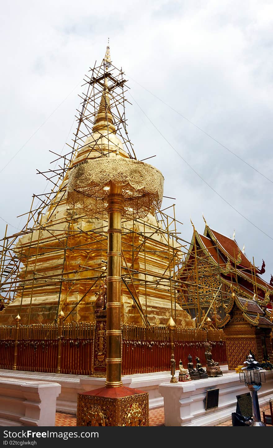 Golden temple under construction , image was taken in Thailand