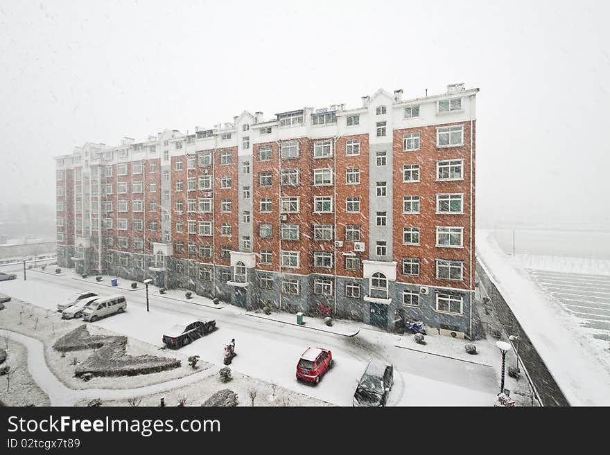 A community building in snowing