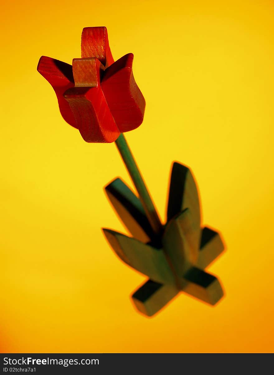 Carved wood red tulip decorative flower. Carved wood red tulip decorative flower