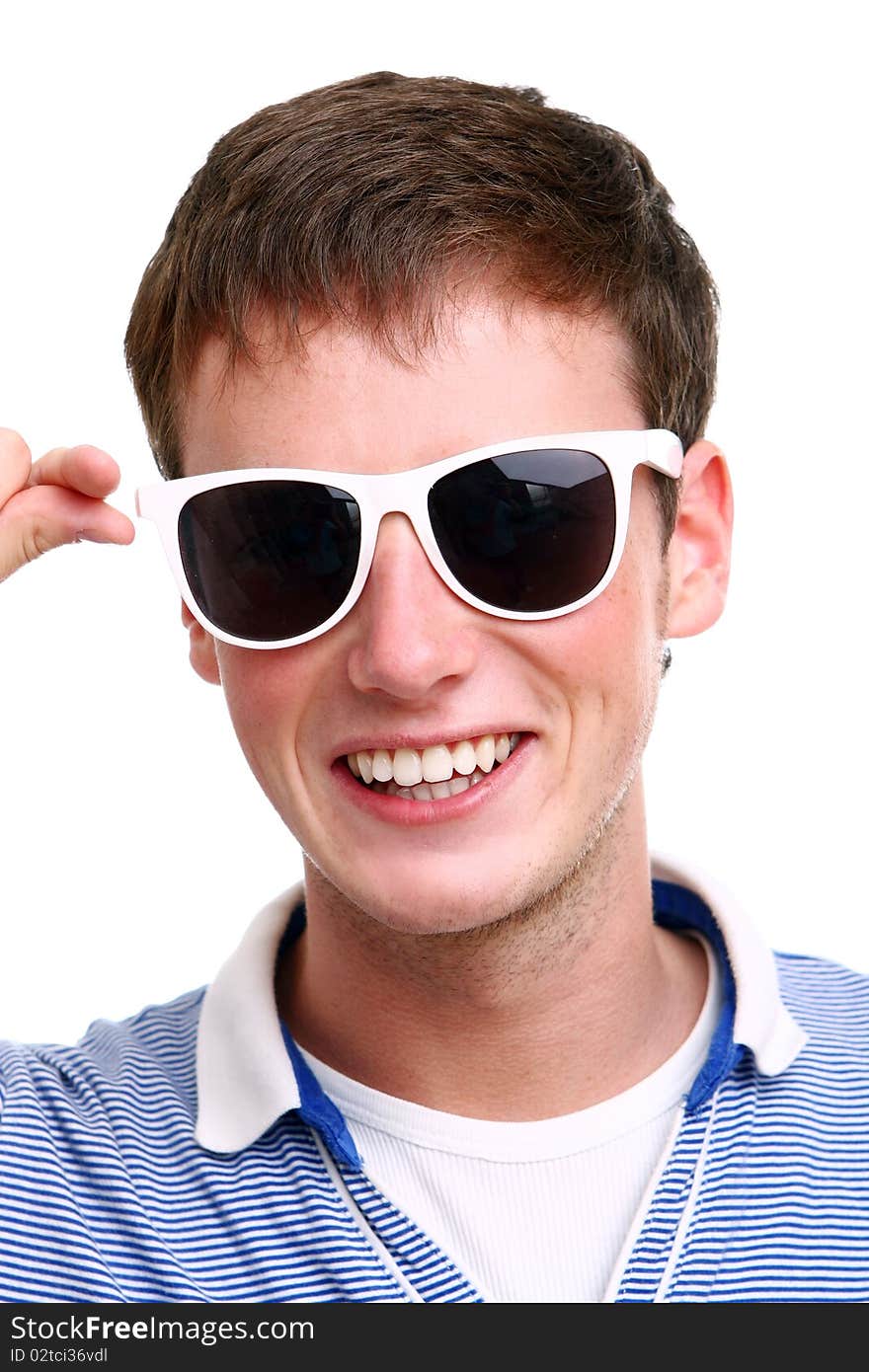 Young and attractive boy on white background