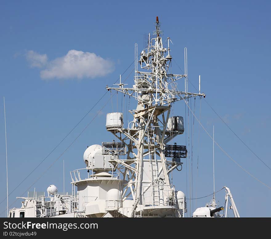 A radar and communication system on a warship