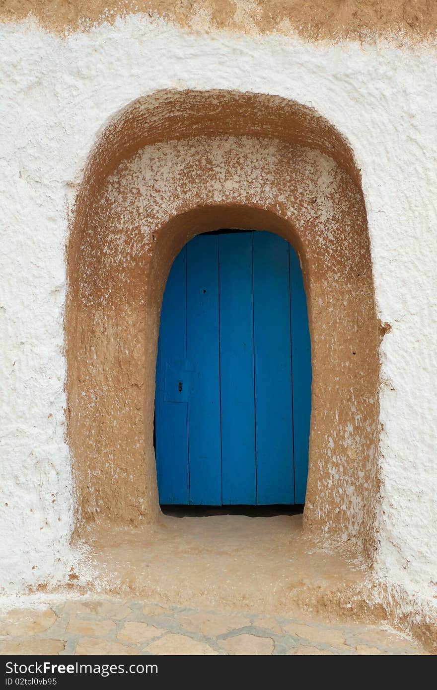 View of old blue door on tunisia