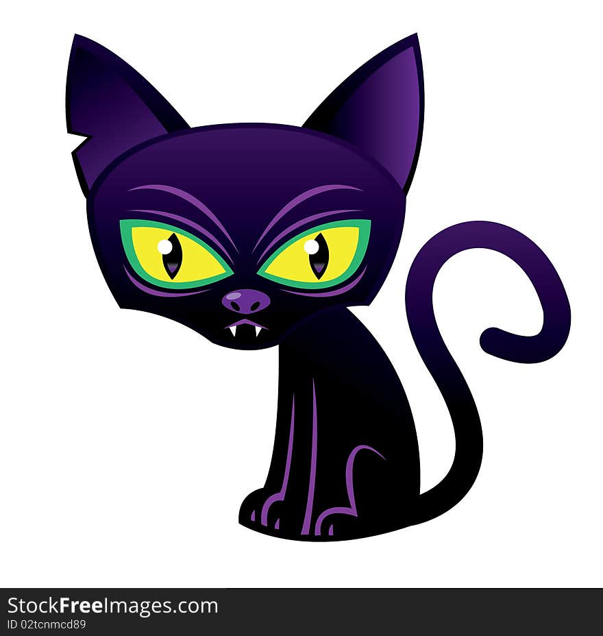 Halloween Black cat illustration Isolated over white background. Halloween Black cat illustration Isolated over white background