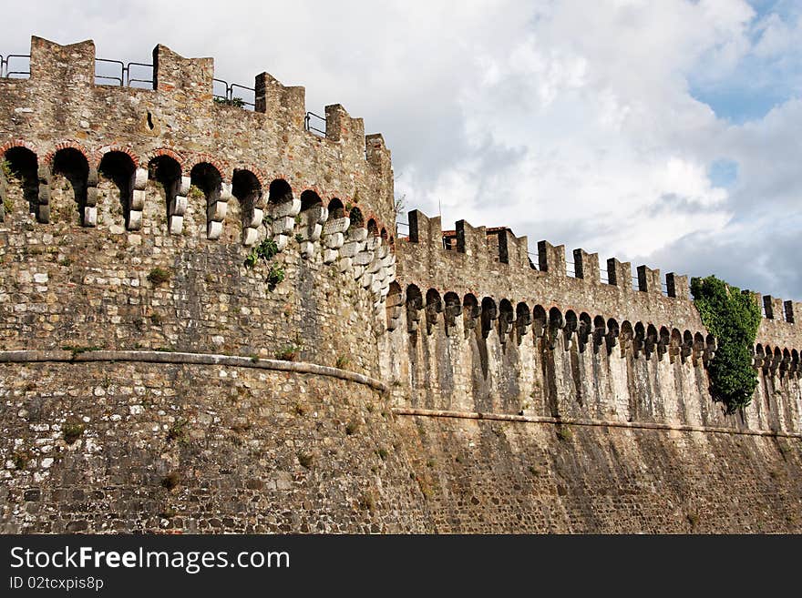 The medieval Sarzanello Fortress in Sarzana, Italy. One of the best preserved medieval castle in Europe. The medieval Sarzanello Fortress in Sarzana, Italy. One of the best preserved medieval castle in Europe