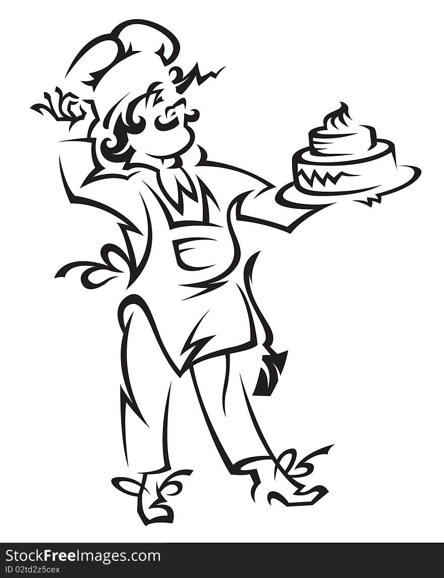 Chef with tray of cake in hand