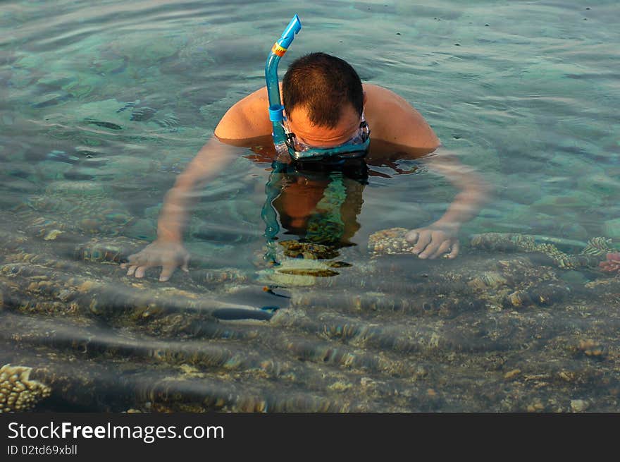 A man snorkeling in the sea