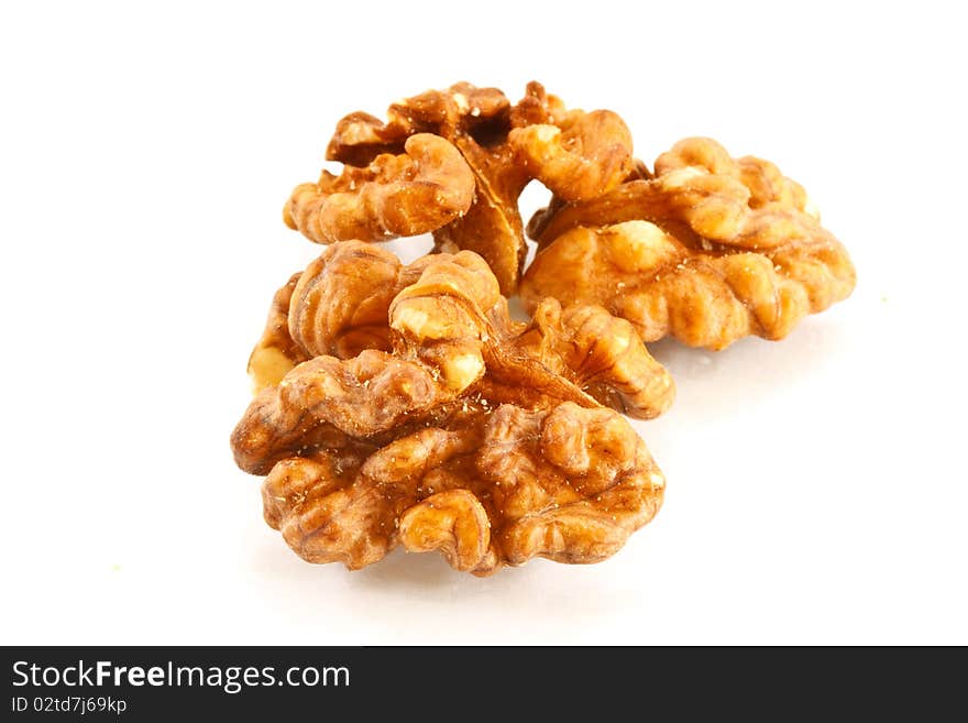 Kernel walnuts isolated on a white background