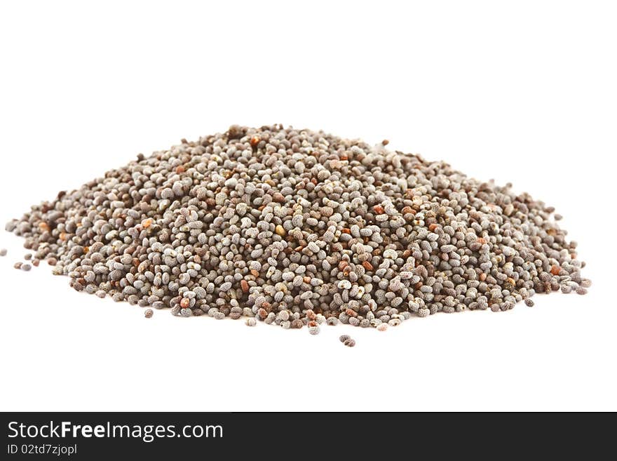 Poppy seeds handful of isolated on a white background