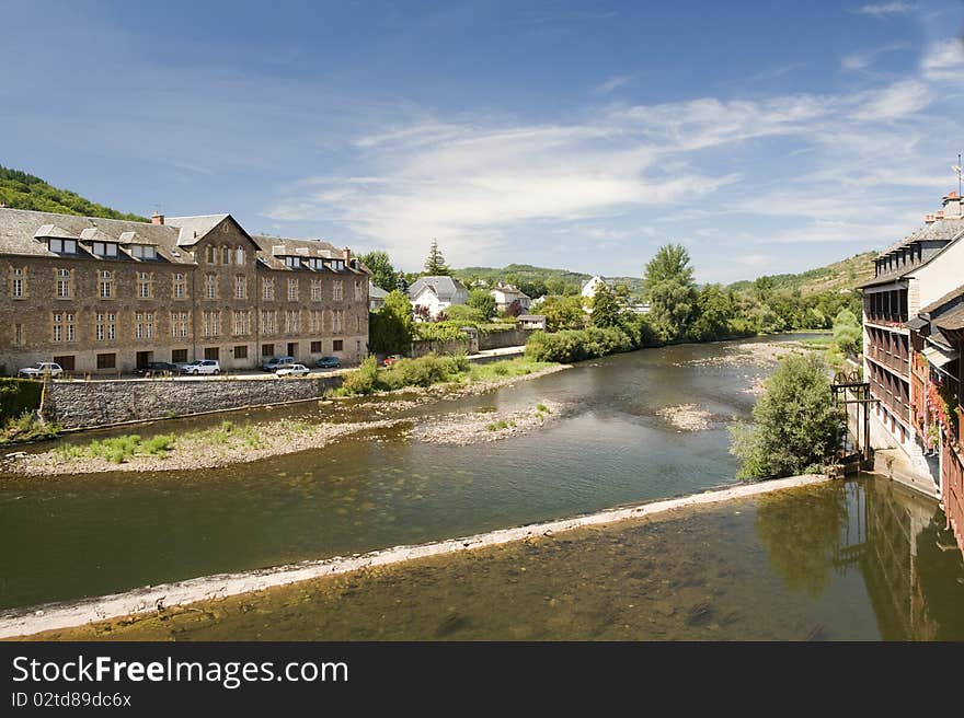 Weir on the river Lot at Espalion Southern France. Weir on the river Lot at Espalion Southern France