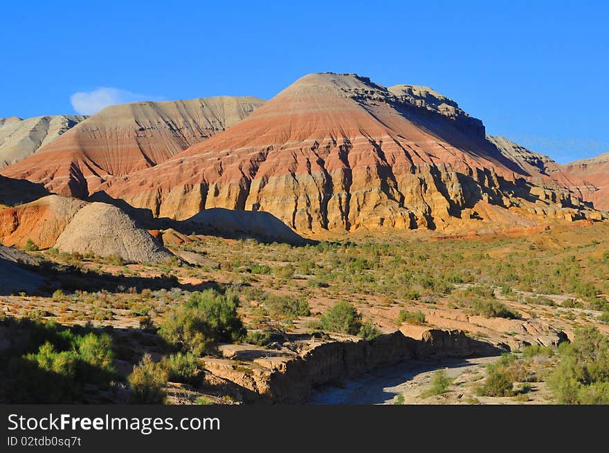 Scenic view of Aktau mountain range with Altyn-Emel National Park in Kazakhstan. Scenic view of Aktau mountain range with Altyn-Emel National Park in Kazakhstan.