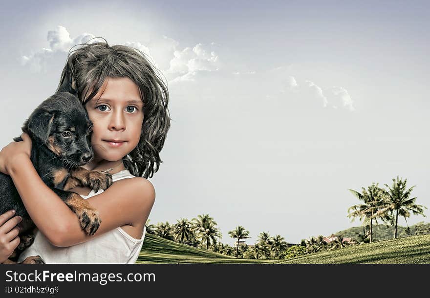 Portrait of little girl having good time in summer environment. Portrait of little girl having good time in summer environment