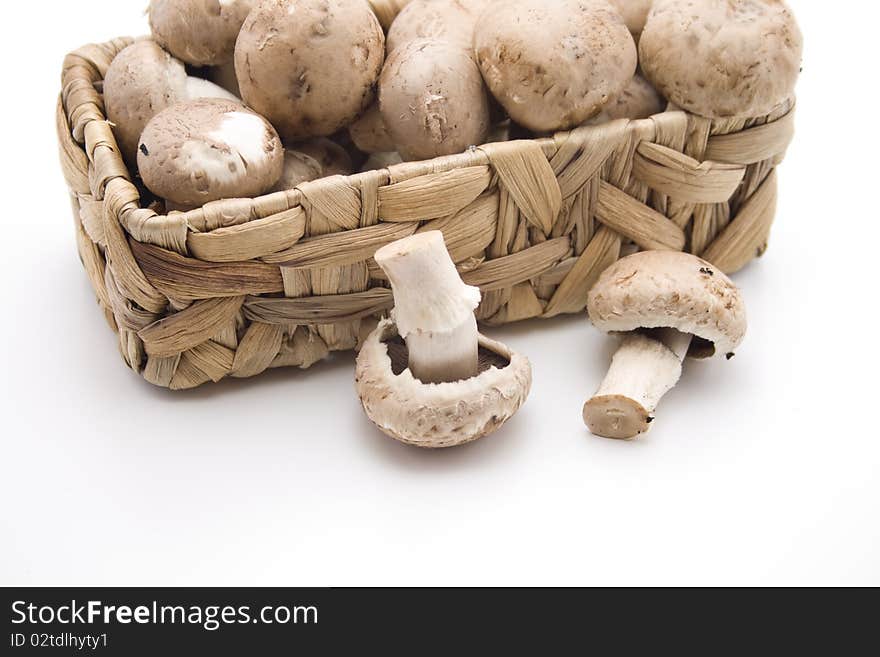 Champignon mushrooms in the basket