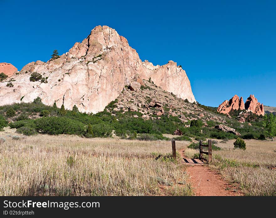 A small bridge along a Garden Of The Gods hiking trail. A small bridge along a Garden Of The Gods hiking trail.