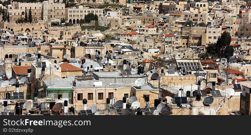 Old City of Jerusalem. Muslim Quarter, West Bank. Top view