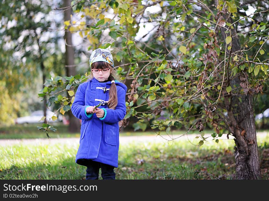 Nice Sad Little Girl In Blue Coat