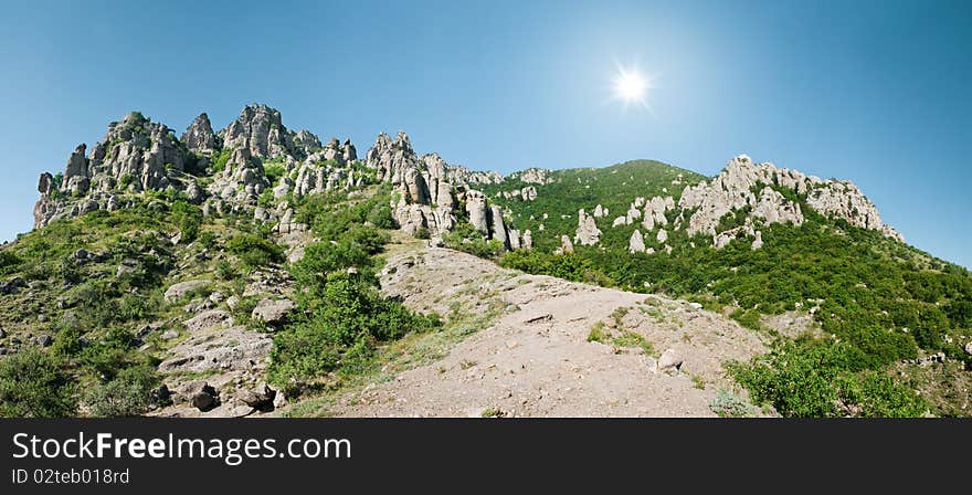 Panorama of high rocky mountains