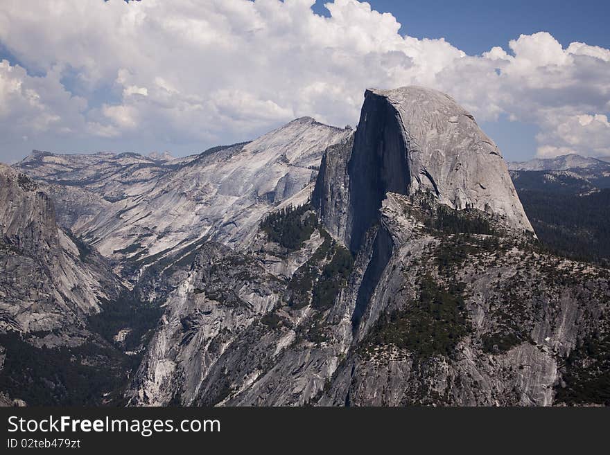 Half dome in Yosemite in the middle of summer.