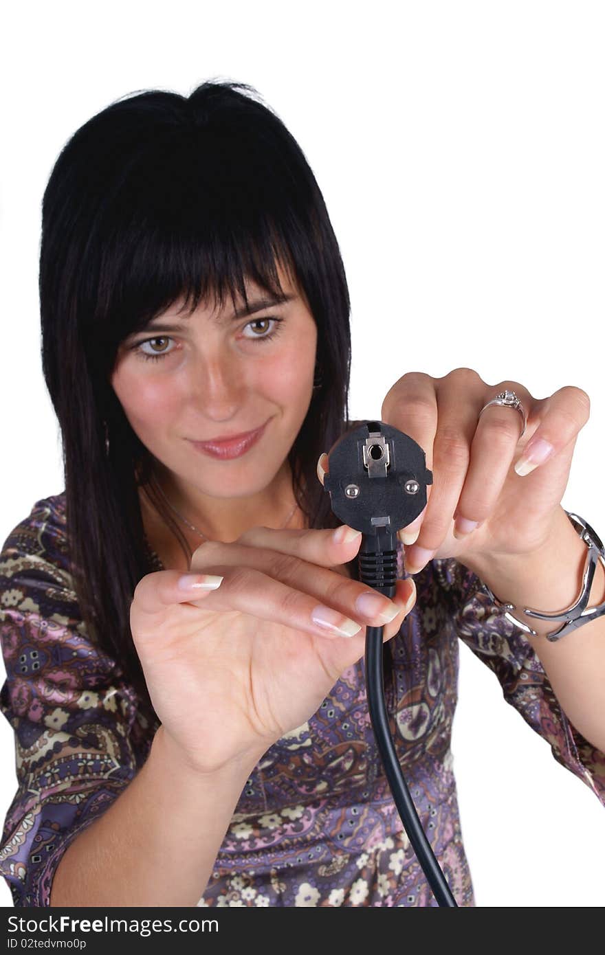 Woman plugging electric cord