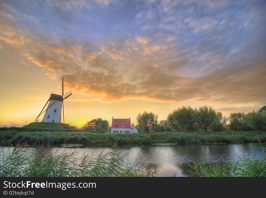 Windmill in damme,bruges belgiumm