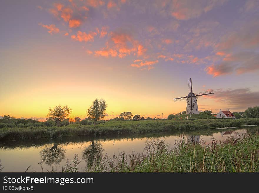 Windmill in damme,bruges belgiumm