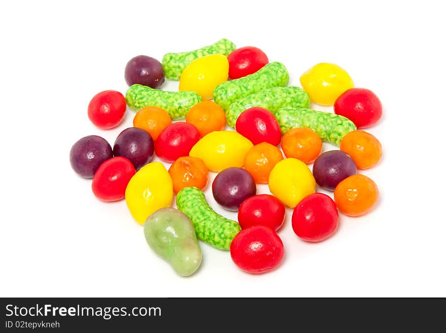 Colorful Old Dutch candy fruit isolated over white