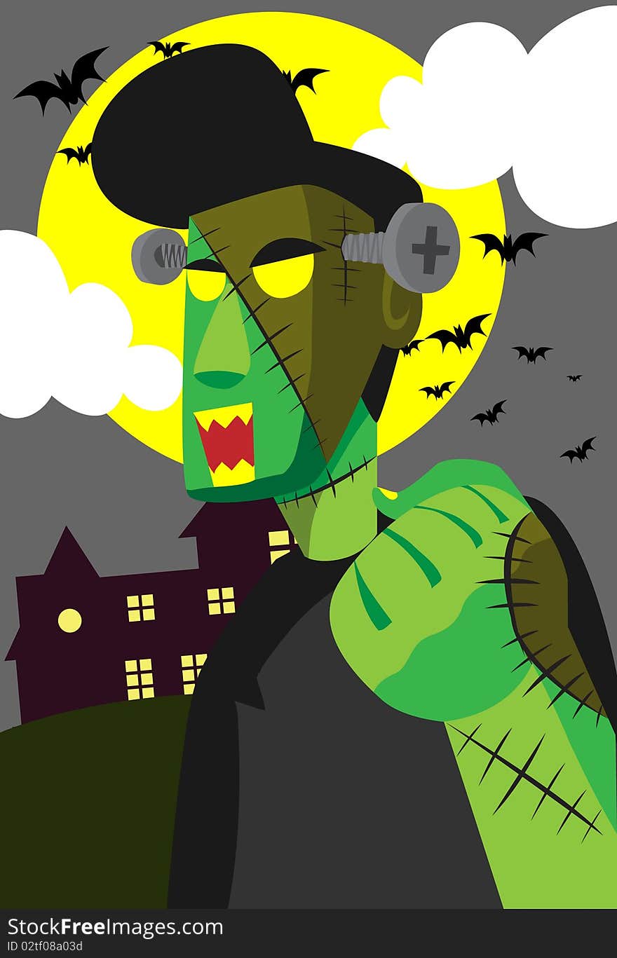 Image of a Frankenstein who is wake up on Halloween night. Image of a Frankenstein who is wake up on Halloween night.