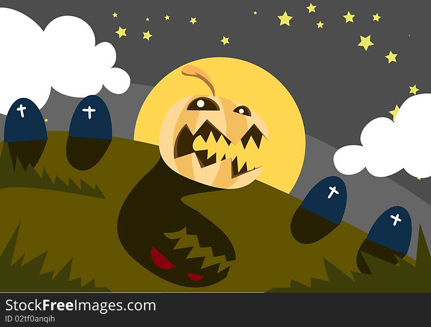 Image of a pumpkin that is rampage on Halloween night. Image of a pumpkin that is rampage on Halloween night