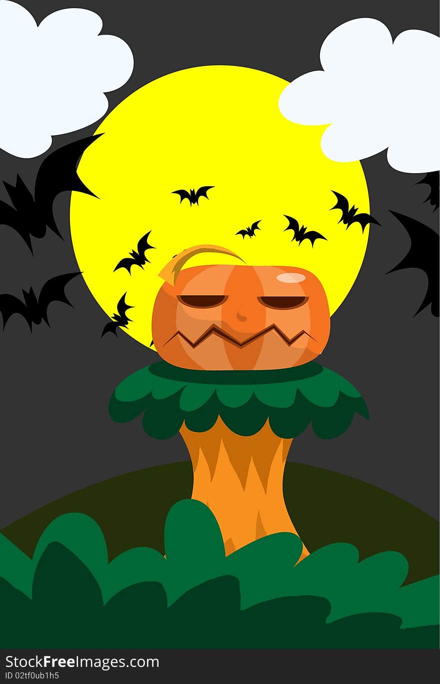 Image of a pumpkin who sits on podium in Halloween night. Image of a pumpkin who sits on podium in Halloween night.