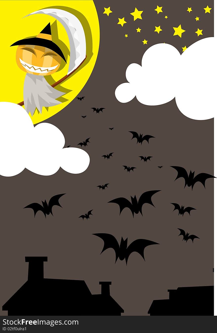 Image of a angel of death and bats who haunting on Halloween night.