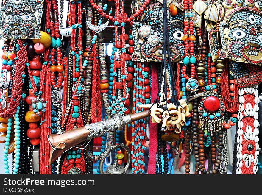 Jokhang Temple in Tibet side Balangjie Street sold jewelry. Jokhang Temple in Tibet side Balangjie Street sold jewelry.