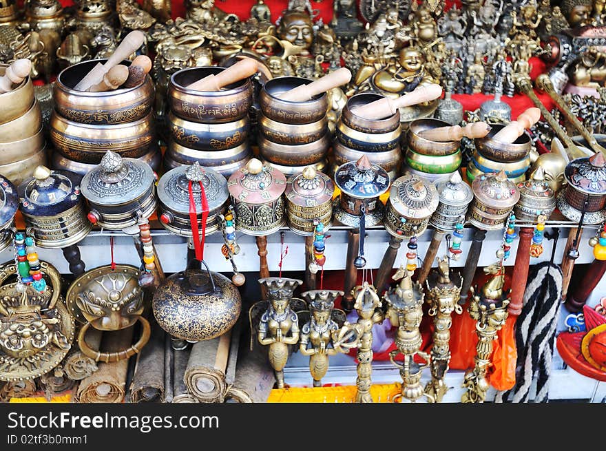 Jokhang Temple in Tibet side Balangjie Street sold jewelry. Jokhang Temple in Tibet side Balangjie Street sold jewelry.