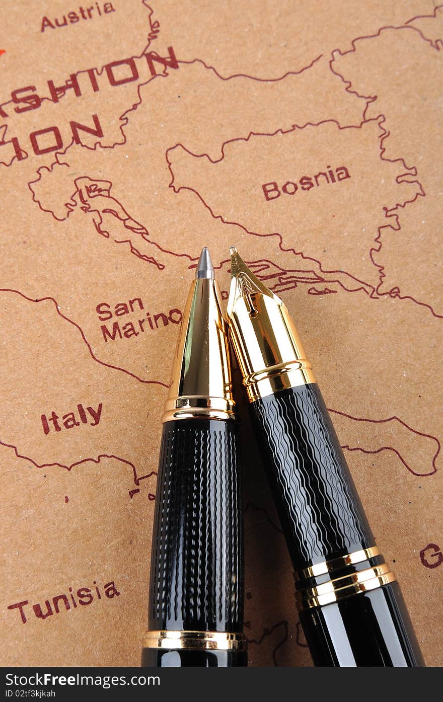 Pens and map