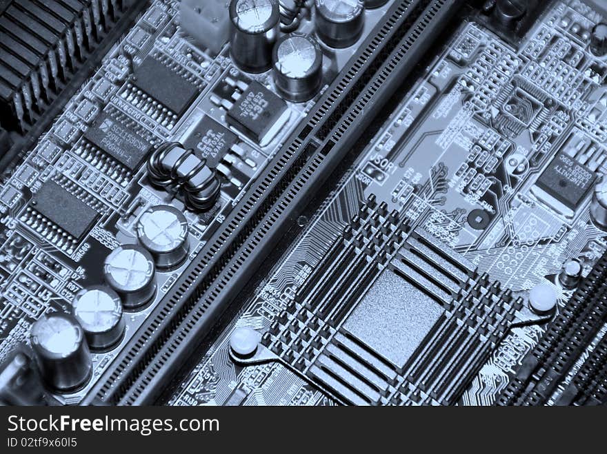 Motherboard, processor and other electronic computer components close up. Motherboard, processor and other electronic computer components close up