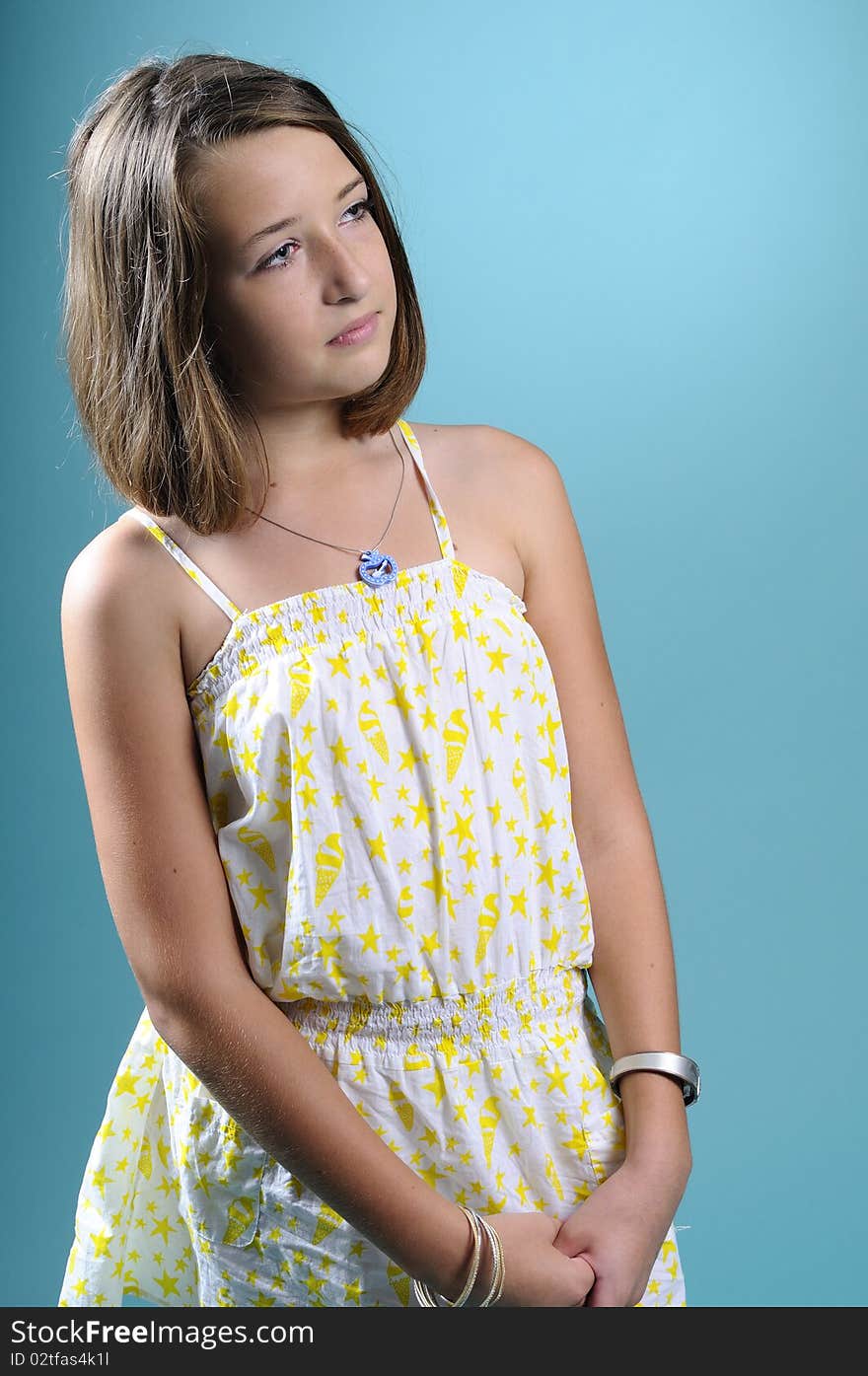 Caucasian beautiful girl meditating in studio. Caucasian beautiful girl meditating in studio