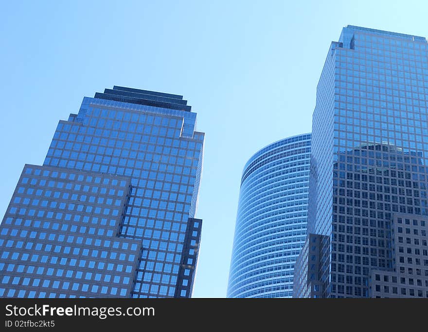 Blue skyscrapers.