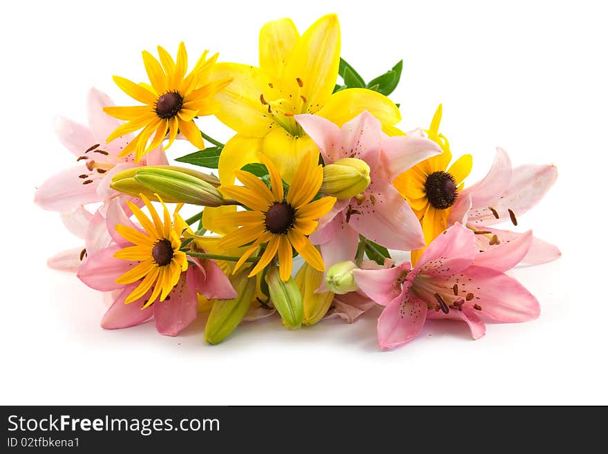 Beautiful bouquet of flowers isolated on white background