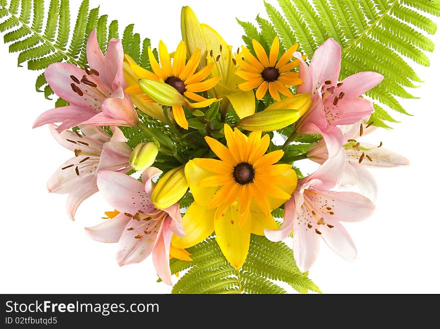 Beautiful bouquet of flowers isolated on white background