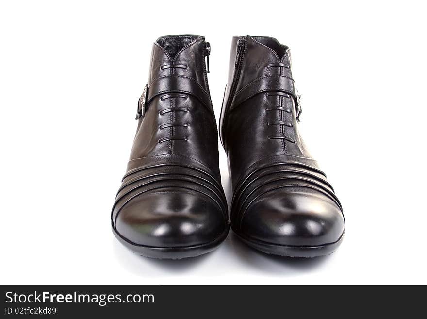 Pair of female black shoes isolated on white background