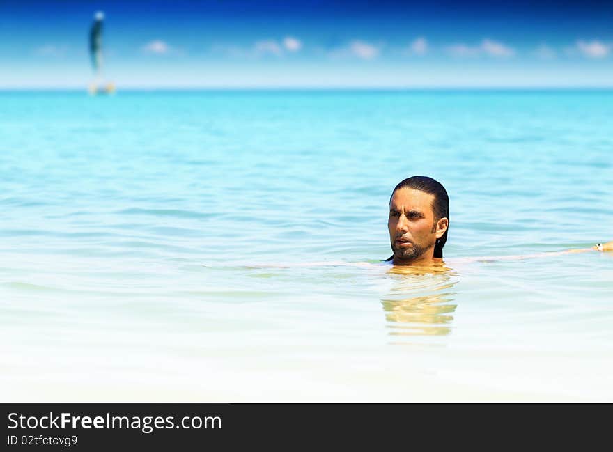 Portrait of a man enjoying warm tropical waters. Portrait of a man enjoying warm tropical waters