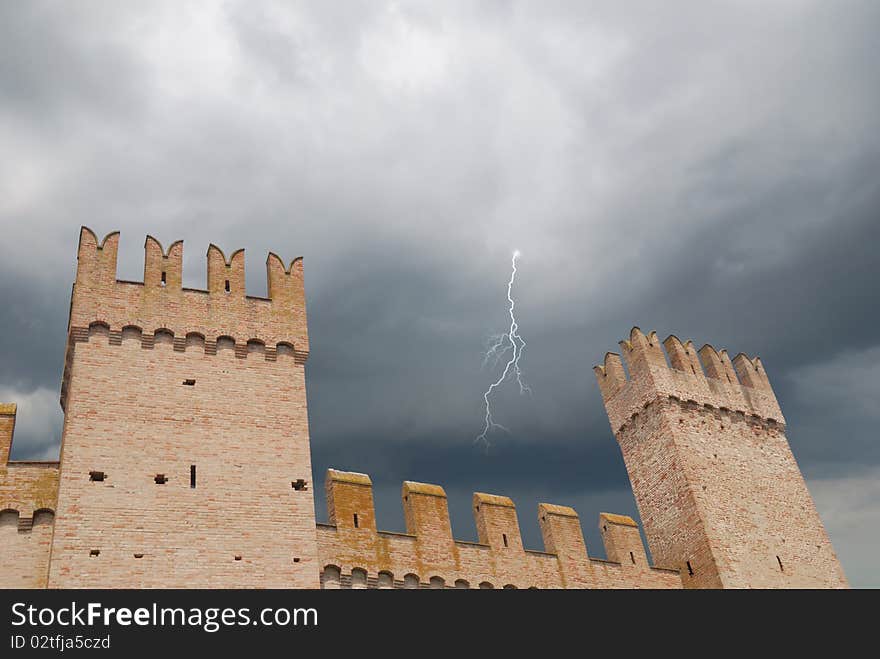 Ancient fortress under the rain